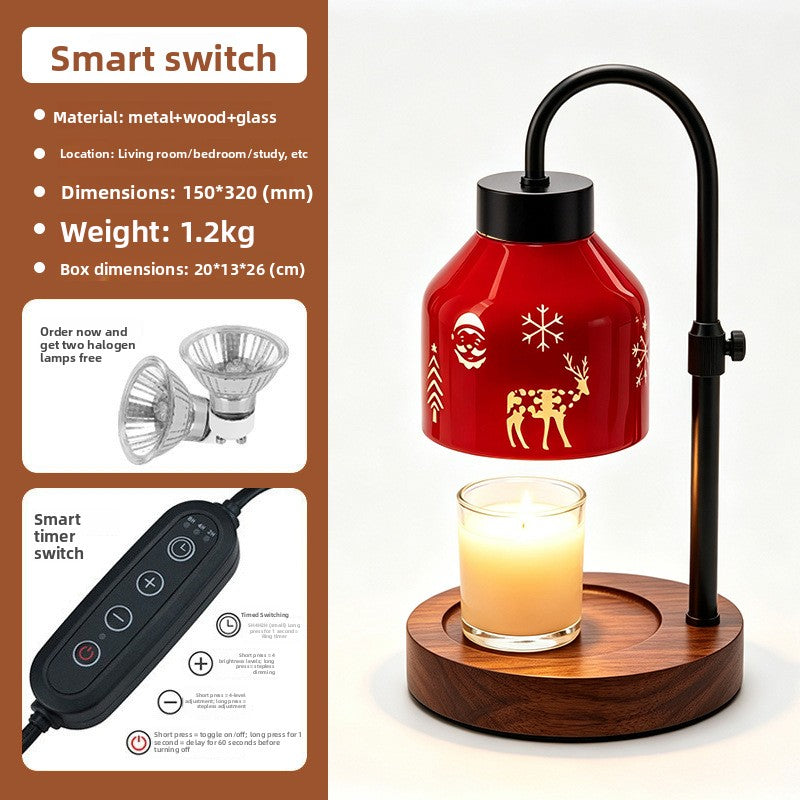 Red Glass Wax Melt Lamp - Christmas Aromatherapy Candle Warmer with Wooden Base & Ambient Night Light