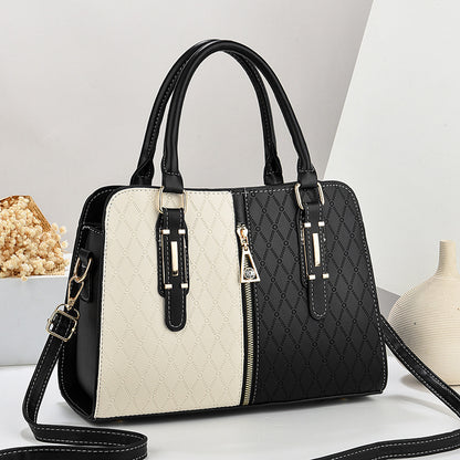 Large Capacity Colour Block Shoulder Bag–Stylish Women's PU Leather Handbag