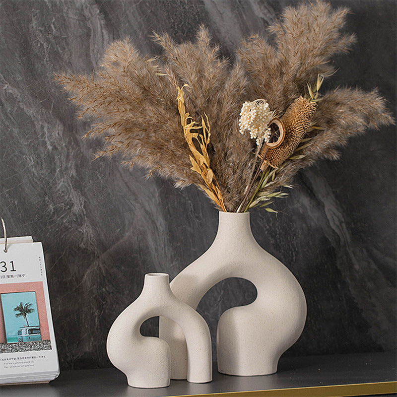 Nordic Ceramic Vase–Minimalist Matte White Flower Vase, Modern Home Decor for Living Room & Table