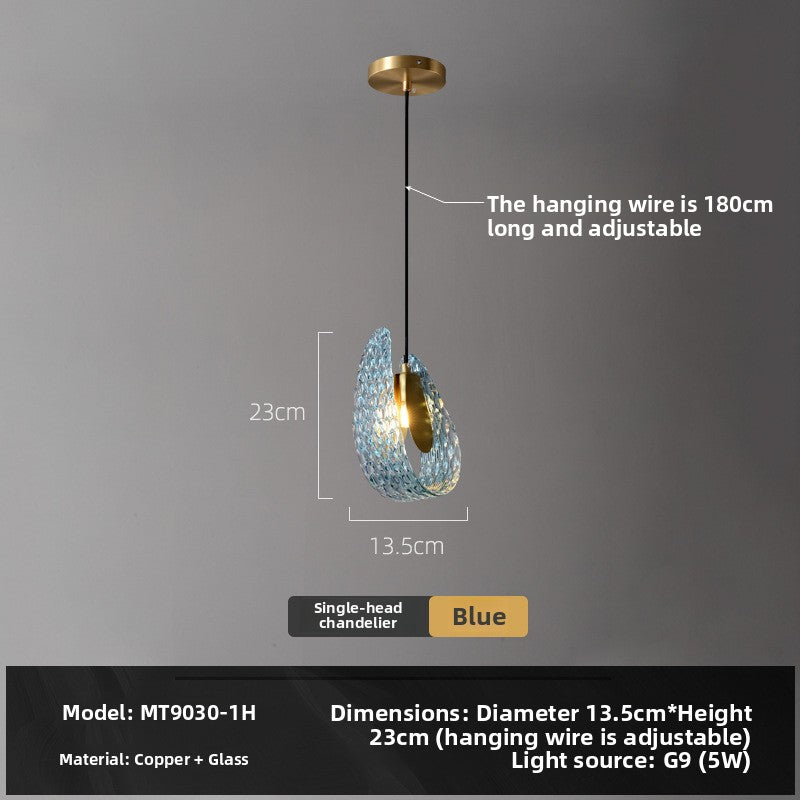 French Blue Glass Chandelier - Luxury Copper LED Pendant Light