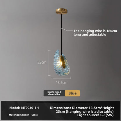 French Blue Glass Chandelier - Luxury Copper LED Pendant Light