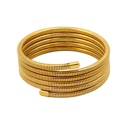 18K Gold Plated Multi-Layer Bracelet–Stainless Steel Spring Bracelet, Chunky Stack Bangle (Golden 5 Line Design)