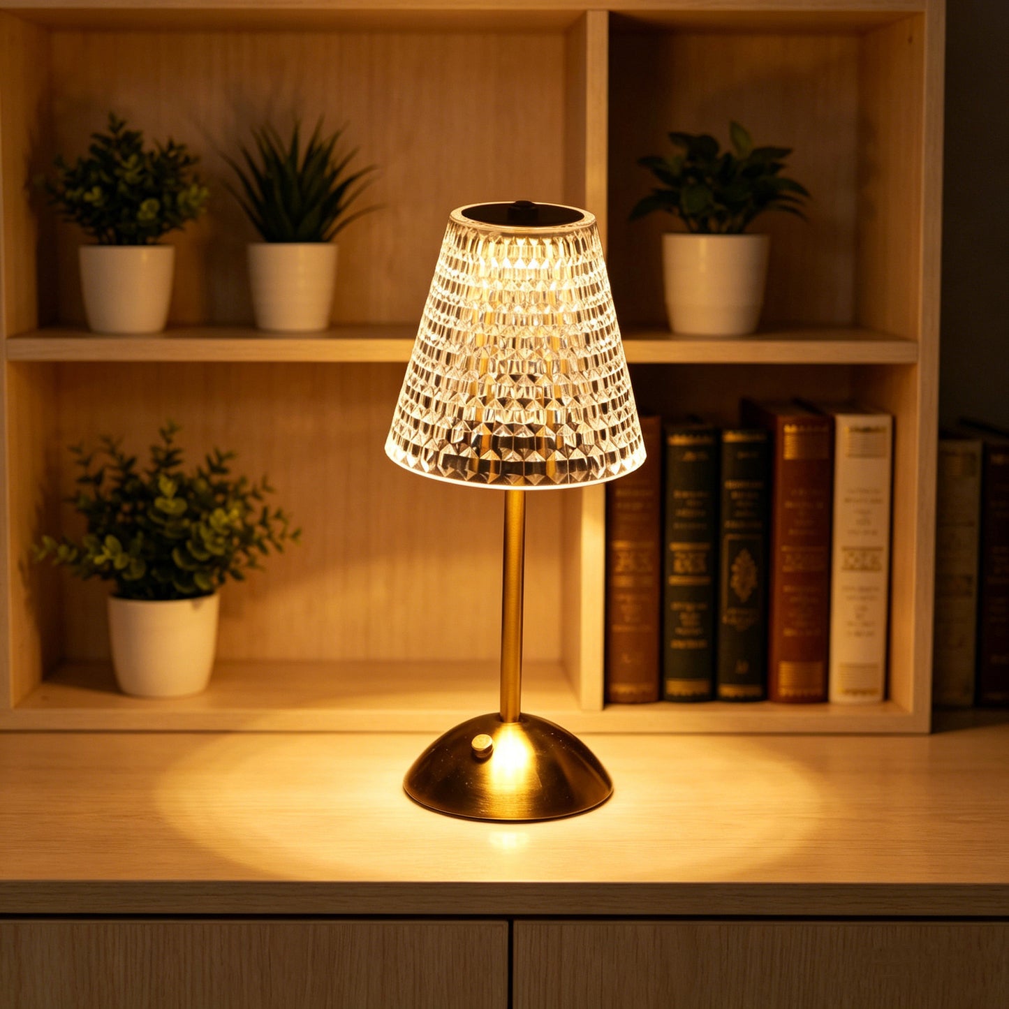 Rechargeable Crystal LED Table Lamp - Touch Control Cordless Bedside Night Light