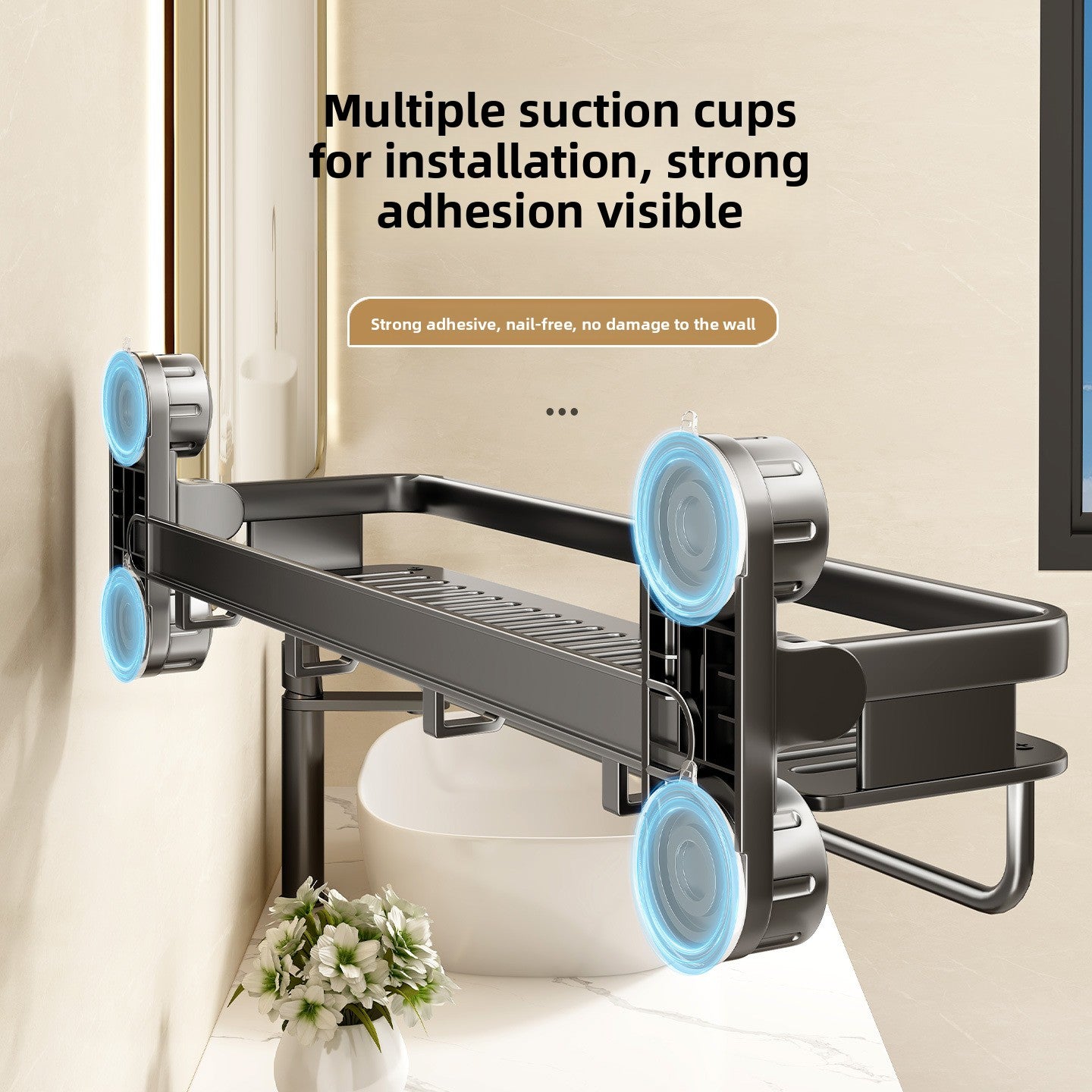 No-Drill Heavy Duty Bathroom Shower Shelf – Suction Cup Storage Rack