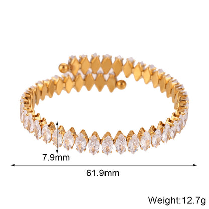 Gold Plated Diamond Bracelet–Stainless Steel Zirconia Bracelet, Adjustable Luxury Women’s Jewellery (Full Diamond Design)