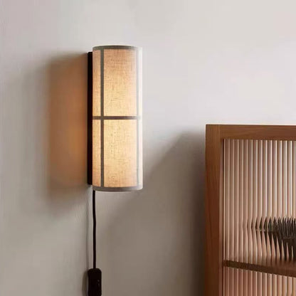 Japanese Fabric Wall Light - Wabi-Sabi LED Wall Lamp with Plug-In or Hardwired Options for Bedroom & Living Room