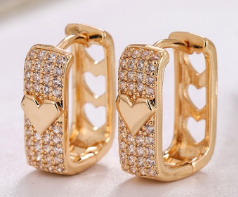 18K Gold Plated Heart Zirconia Earrings–Elegant Stud Earrings, Sparkling Crystal Jewellery (Gold & Silver)