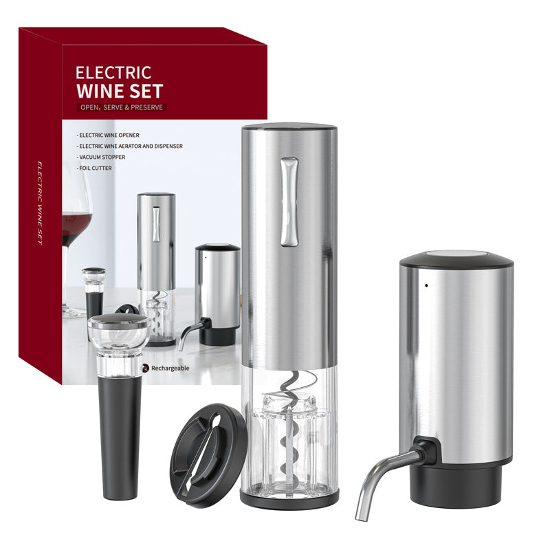 Fully Automatic Electric Wine Opener Set | Rechargeable Battery, Aerator Pourer & Vacuum Stopper
