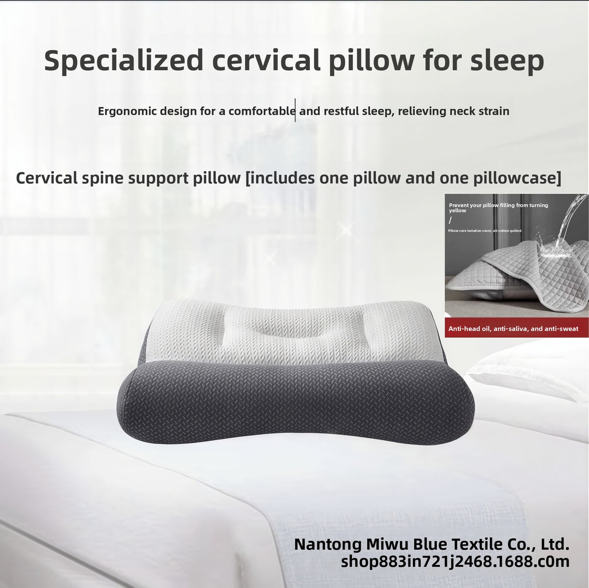 Cervical Support Pillow - Ergonomic Neck Support Sleeping Pillow with Polyester Fibre Filling