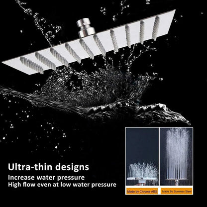 304 Stainless Steel Rainfall Shower Head-Premium Square Chrome Shower Head-High Pressure Bathroom Rain Shower (15–40cm)