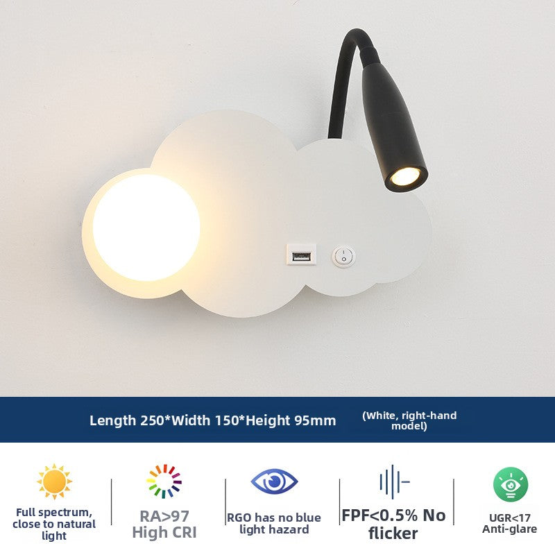 Modern Shaped LED Wall Reading Light with USB - Dimmable Bedside Wall Lamp