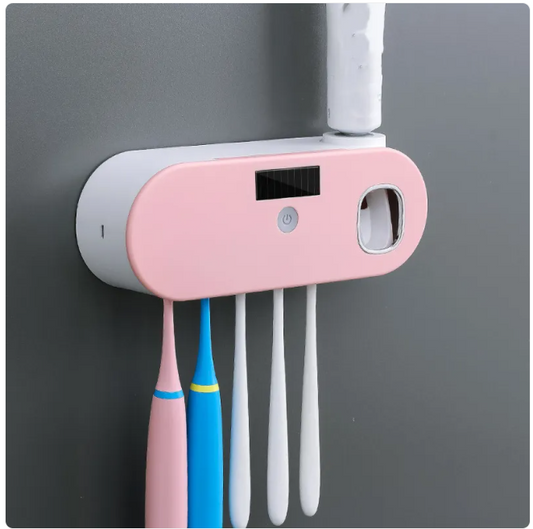 UV Toothbrush Sanitiser Holder with Cup Set-USB Rechargeable Wall Mounted Toothbrush Steriliser-Bathroom Organizer with UV Disinfection