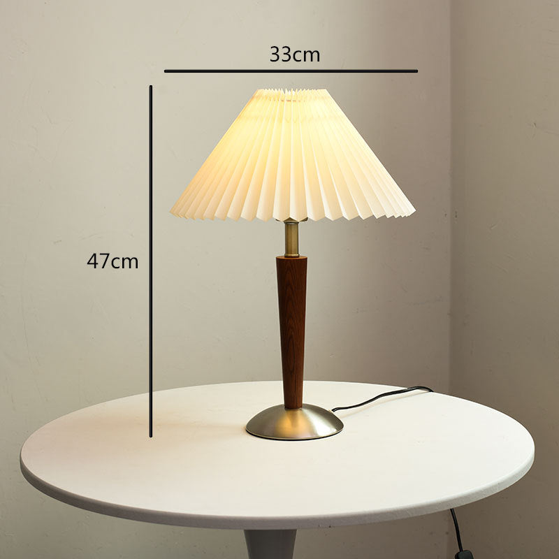 Mid-Century Table Lamp - 1960s Vintage Solid Wood Bedside Lamp with Fabric Shade