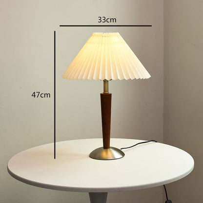 Mid-Century Table Lamp - 1960s Vintage Solid Wood Bedside Lamp with Fabric Shade