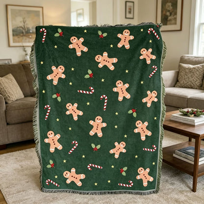 Retro Christmas Throw Blanket - 130 × 160cm Woven Jacquard Festive Sofa Blanket with Tassels