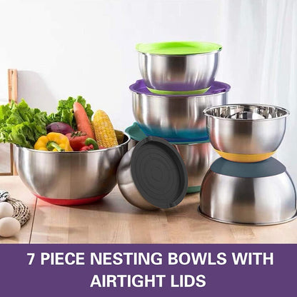 Premium Stainless Steel Mixing Bowl Set–Non-Slip Kitchen Prep Bowls with Lids