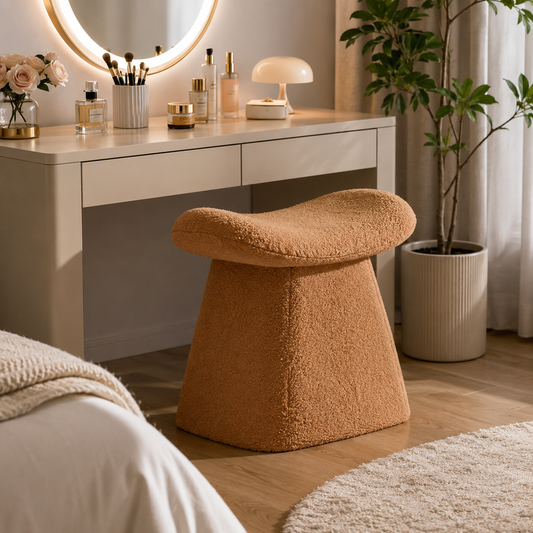 Luxury Teddy Fleece Vanity Stool–Modern Makeup Chair & Accent Seat