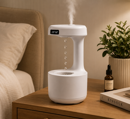 Anti-Gravity Humidifier with Clock & Aroma Diffuser–Silent Air Moisturiser for Home & Office