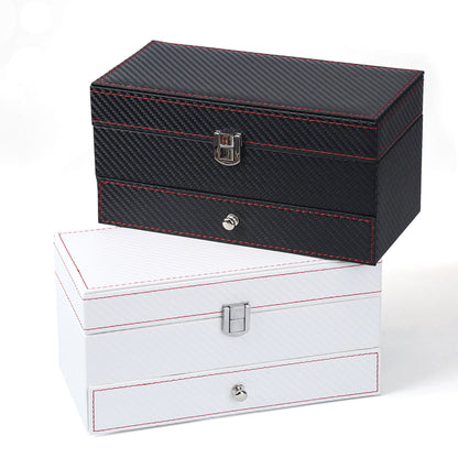 Double Layer Jewelry Box–Leather & Wood Jewellery Storage Organiser Case for Rings, Earrings & Necklaces (Luxury Display Box)