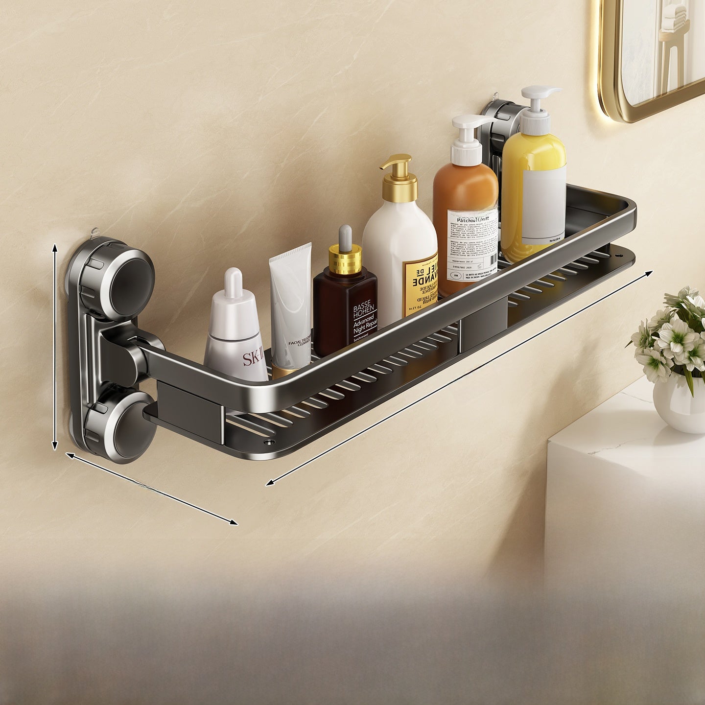 No-Drill Heavy Duty Bathroom Shower Shelf – Suction Cup Storage Rack
