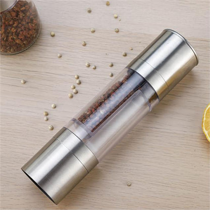 2-in-1 Stainless Steel Pepper Grinder–Double Head Salt & Pepper Mill, Manual Spice Grinder, Modern Kitchen Seasoning Tool