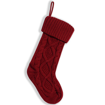45cm Knitted Christmas Stocking - Diamond Pattern Hanging Christmas Gift Stocking Decoration