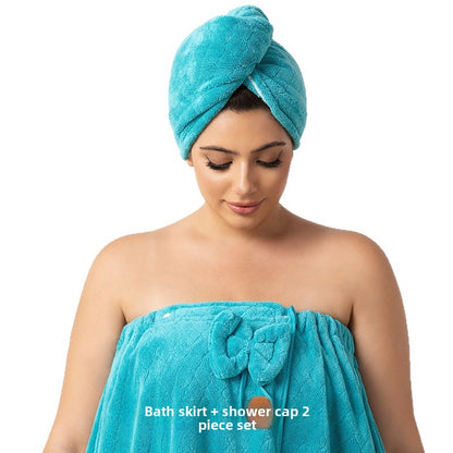 Women's Coral Fleece Bath Wrap Set – Quick-Dry Towel Wrap & Hair Towel For Plus Size