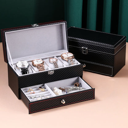 Double Layer Jewelry Box–Leather & Wood Jewellery Storage Organiser Case for Rings, Earrings & Necklaces (Luxury Display Box)