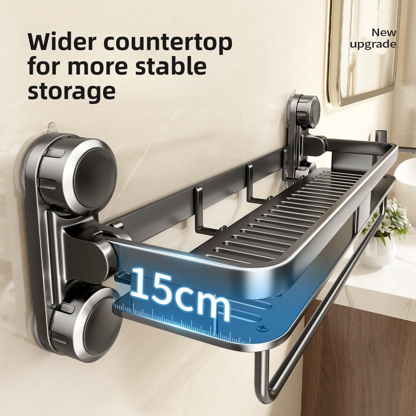 No-Drill Heavy Duty Bathroom Shower Shelf – Suction Cup Storage Rack