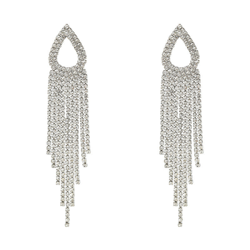 Geometric Tassel Chain Earrings–Alloy Drop Earrings with Silver Needle, Brown & Bronze Statement Jewellery