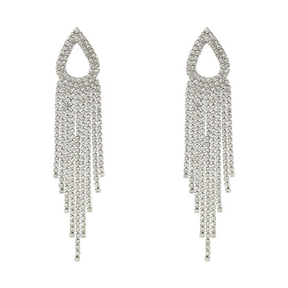 Geometric Tassel Chain Earrings–Alloy Drop Earrings with Silver Needle, Brown & Bronze Statement Jewellery