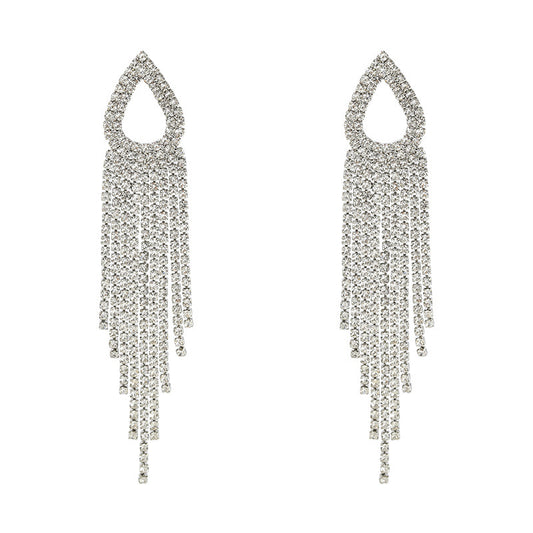 Geometric Tassel Chain Earrings–Alloy Drop Earrings with Silver Needle, Brown & Bronze Statement Jewellery