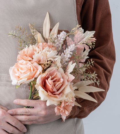Artificial Rose & Pampas Flower Bouquet–Luxury Faux Floral Arrangement for Home Décor