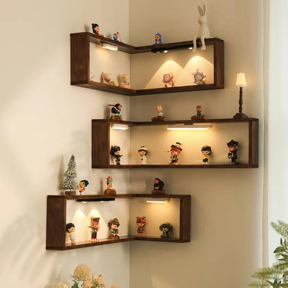 Wooden Corner Wall Shelf - Modern Floating Display Shelf for Living Room & Bedroom