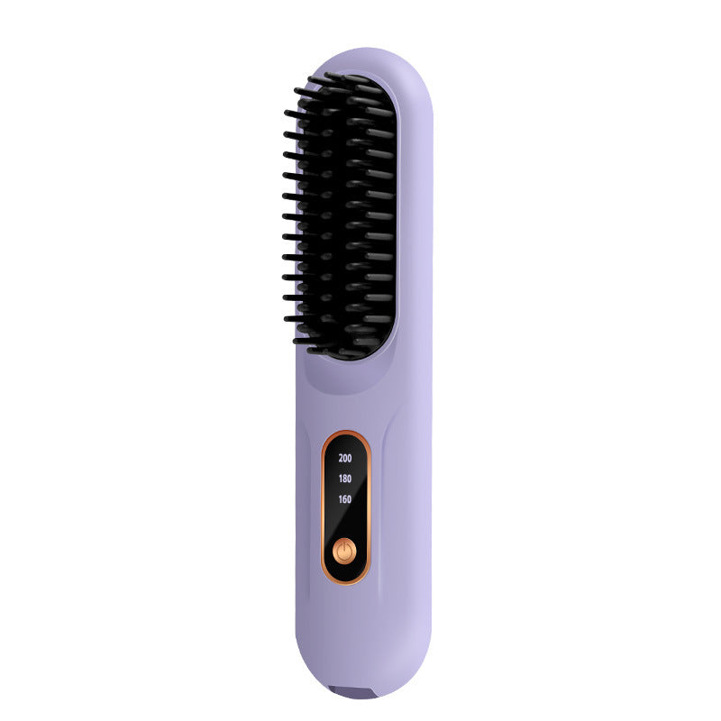 Cordless Hair Straightener & Curler Comb - Rechargeable 2-in-1 Ceramic Heated Styling Brush