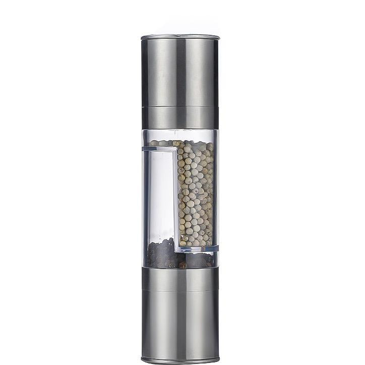 2-in-1 Stainless Steel Pepper Grinder–Double Head Salt & Pepper Mill, Manual Spice Grinder, Modern Kitchen Seasoning Tool