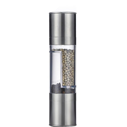 2-in-1 Stainless Steel Pepper Grinder–Double Head Salt & Pepper Mill, Manual Spice Grinder, Modern Kitchen Seasoning Tool