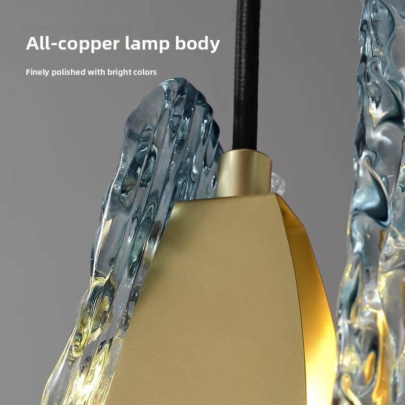French Blue Glass Chandelier - Luxury Copper LED Pendant Light