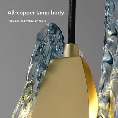 French Blue Glass Chandelier - Luxury Copper LED Pendant Light