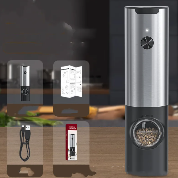 USB Rechargeable Electric Pepper Grinder–Automatic Salt & Pepper Mill, Adjustable Spice Grinder with LED Light, Modern Kitchen Tool