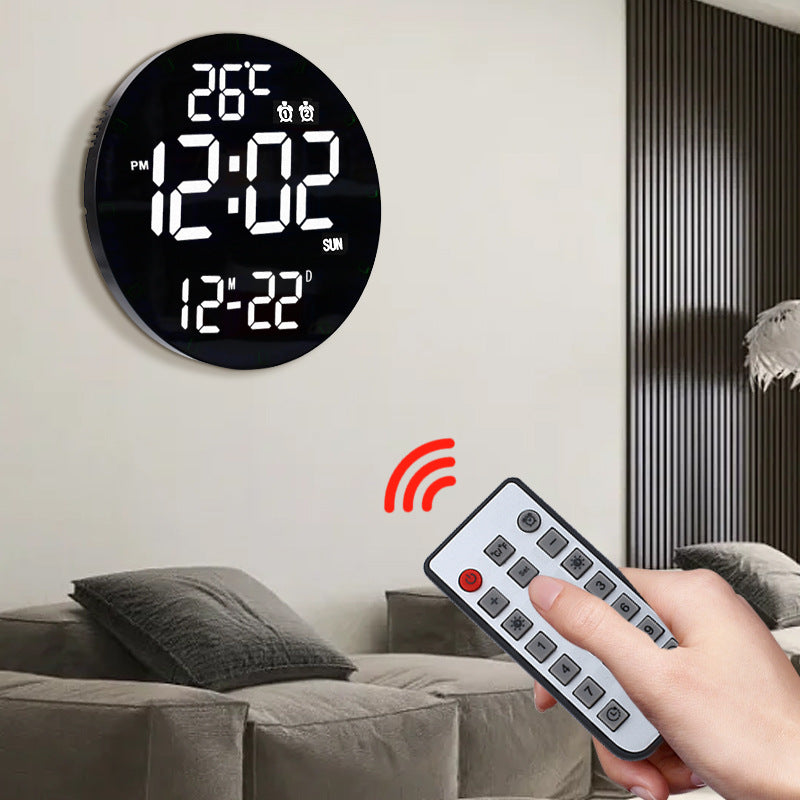 12 Inch Bamboo LED Digital Wall Clock - Remote Control Calendar, Temperature & Alarm Display