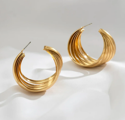 18K Gold Plated Hoop Earrings–Hammock Style Geometric Drop Earrings, Lightweight Statement Jewellery (Gold & Silver)