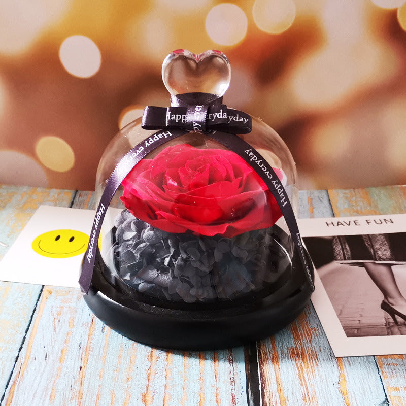 Eternal Rose Glass Dome–Heart-Shaped Forever Flower Gift with LED Display
