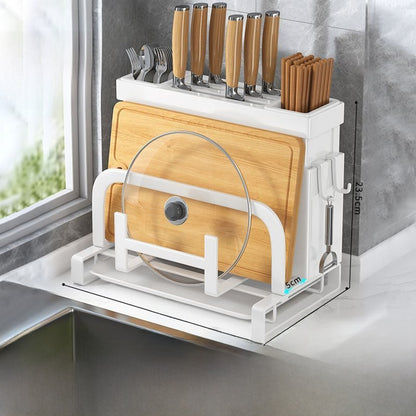 Carbon Steel Kitchen Organiser Rack–Multi-Purpose Knife, Utensil & Cutting Board Storage Stand