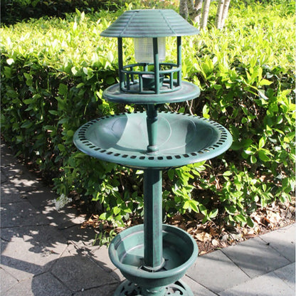 Solar Bird Bath & Feeder with LED Light - Antique Outdoor Garden Bird Station