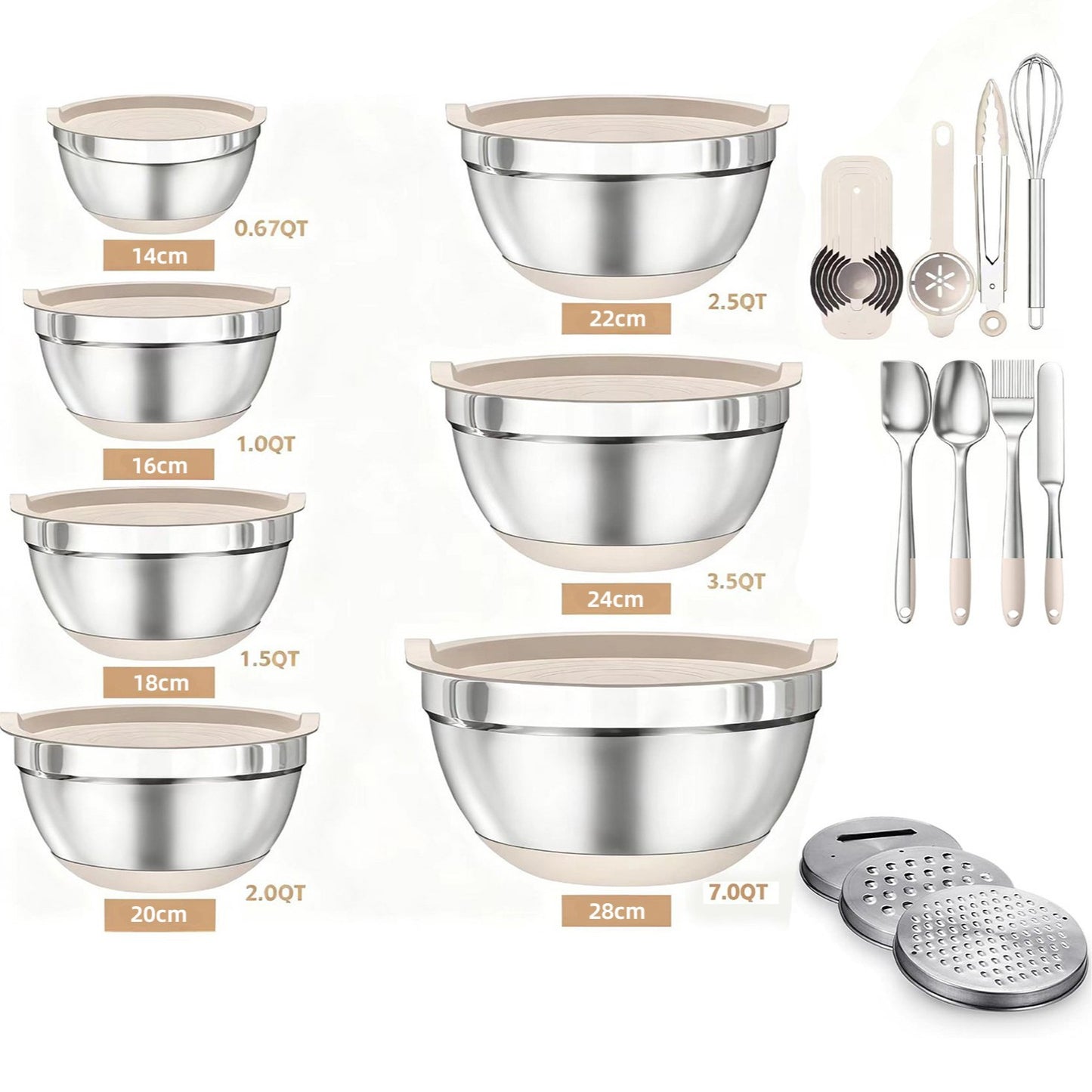 Premium Stainless Steel Mixing Bowl Set–Non-Slip Kitchen Prep Bowls with Lids