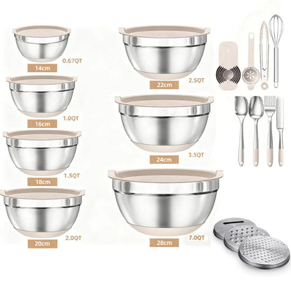 Premium Stainless Steel Mixing Bowl Set–Non-Slip Kitchen Prep Bowls with Lids