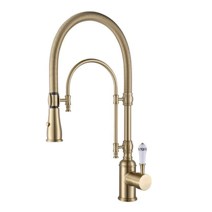 Luxury Copper Kitchen Mixer Tap - Pull-Down Spring Kitchen Faucet with Multifunction Spray Head & Hot Cold Water Control