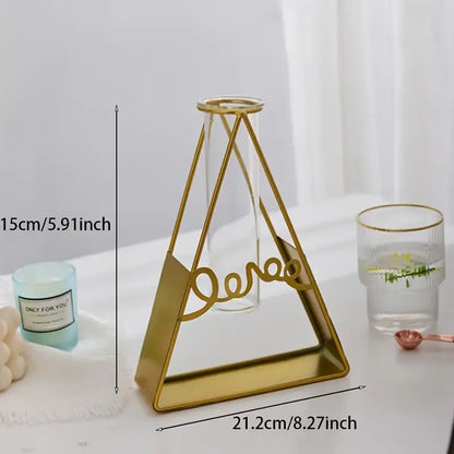 Nordic Glass Flower Vase–Hydroponic Metal Frame Vase for Living Room, Desktop & Modern Home Décor