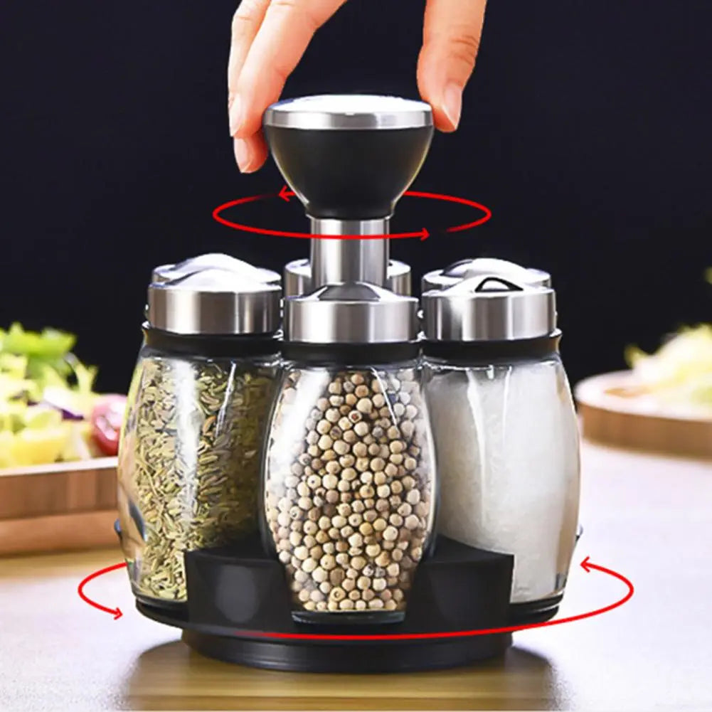 Rotating Spice Rack with Airtight Jars–360° Kitchen Organiser, Space-Saving Spice Storage Set with Sealed Bottles